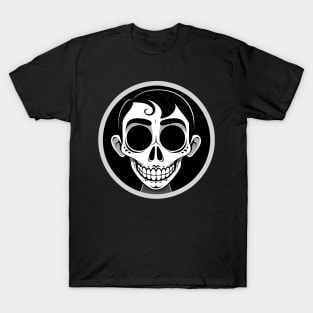 Movie Skull Icon: Black Circle Vector Cartoon T-Shirt